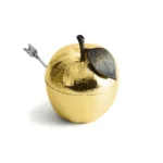 Michael Aram Apple Honey Pot w Spoon Nickelplate Gold