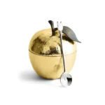 Michael Aram Apple Honey Pot w Spoon Nickelplate Gold - Image 3