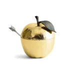 Michael Aram Apple Honey Pot w Spoon Nickelplate Gold - Image 5