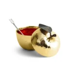 Michael Aram Apple Honey Pot w Spoon Nickelplate Gold - Image 2