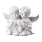 Engel klein Weiss matt/ Pair angels w. heart 14.5cm