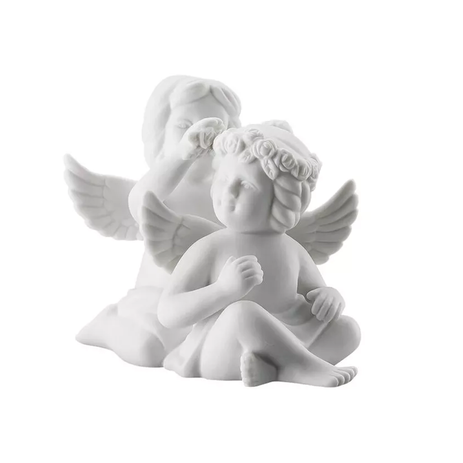 Ominia_Rosenthal_Engel _4012438559827 Engel klein Weiss matt Pair angels w.wreath 9.5cm - Image 1